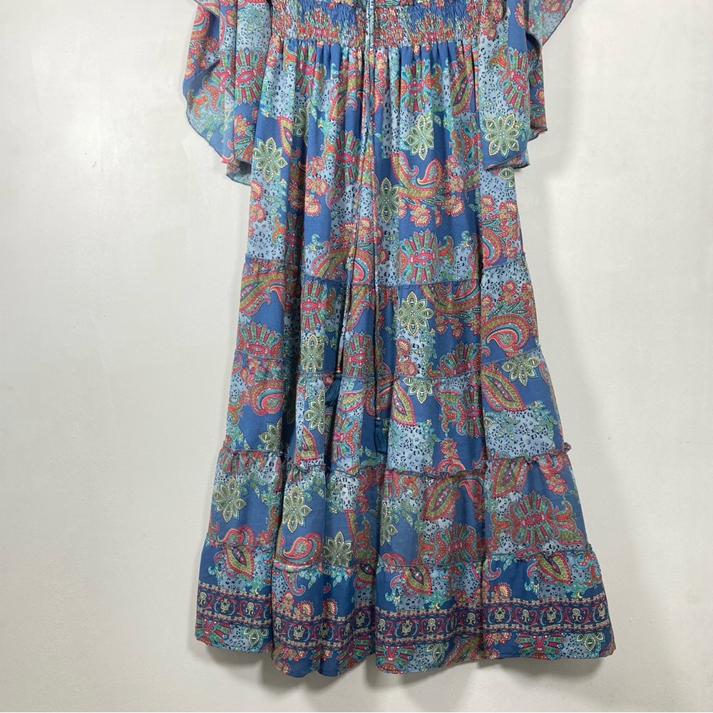 Anthropologie boemo Kimono Maxi Dress Womens Sz L Paisley Caftan - Picture 3 of 16
